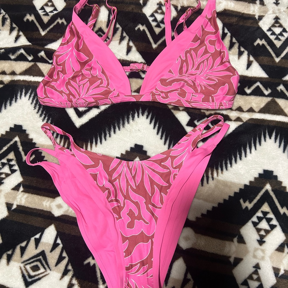 Pink and Brown Bikini Set